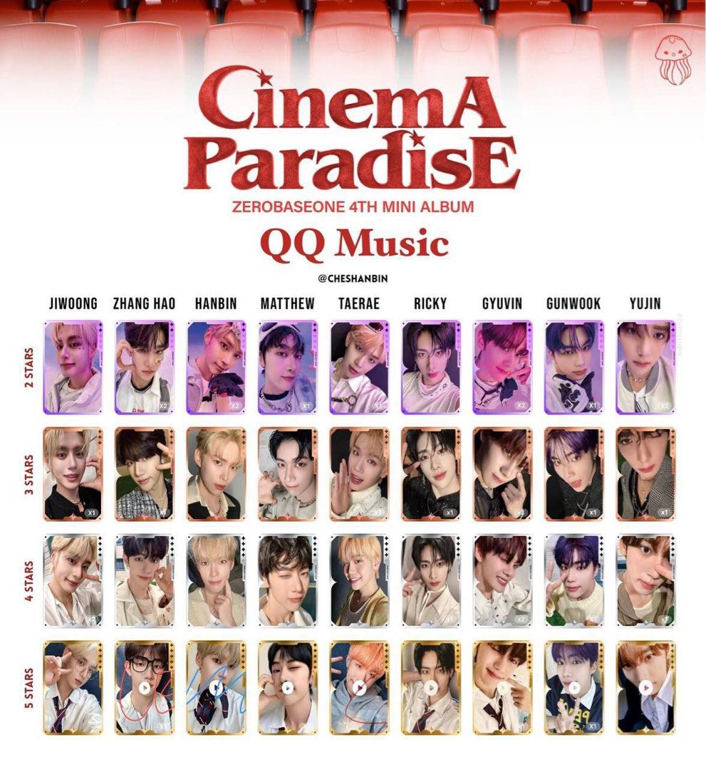 ZB1 ギュビン starlight QQmusic 2〜5星 4枚セット Wts lfb zb1 zerobaseone qq music ld pcs, Hobbies & Toys