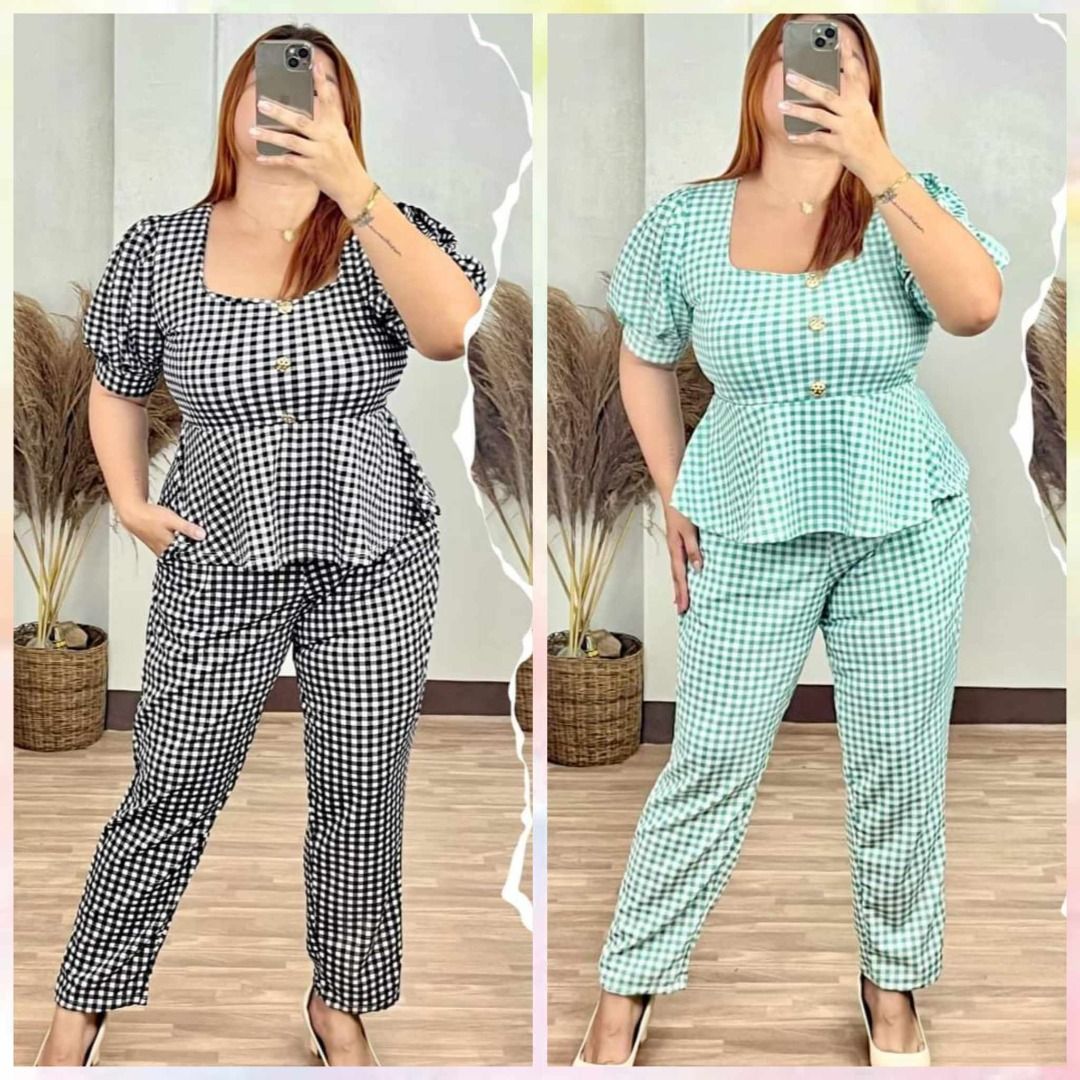 XL TO 2XL Shaina Plus Size Puff Sleeves Square Neck Peplum Top and Pants Terno Women s Fashion Dresses Sets Sets or Coordinates on Carousell