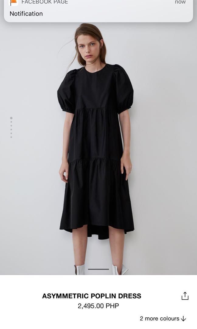 Zara Black Poplin Asymmetric Puff Sleeves Midi Maxi Dress Women s Fashion Dresses Sets Dresses on Carousell