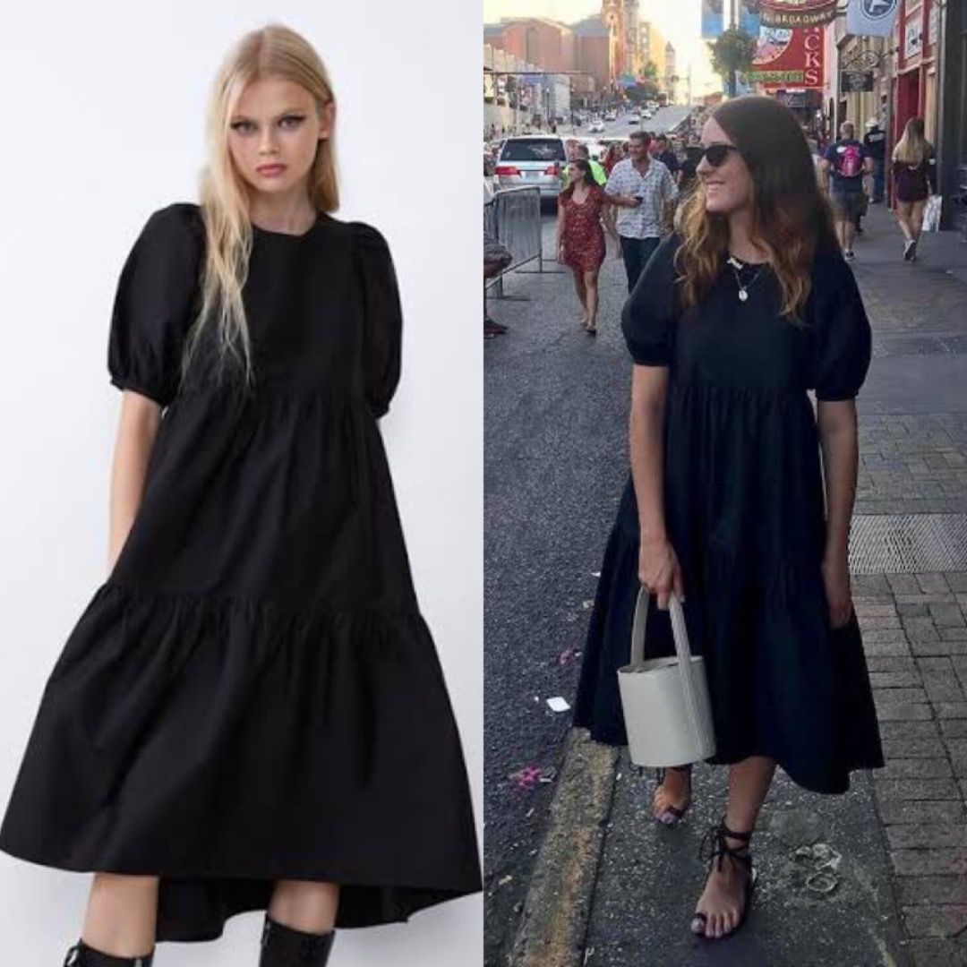 Zara Black Poplin Asymmetric Puff Sleeves Midi / Maxi Dress, Women's  Fashion, Dresses & Sets, Dresses on Carousell
