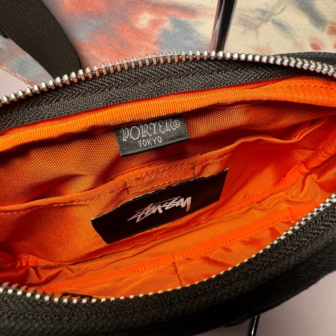 90% new porter x stussy smoky black waist bag shoulder bag