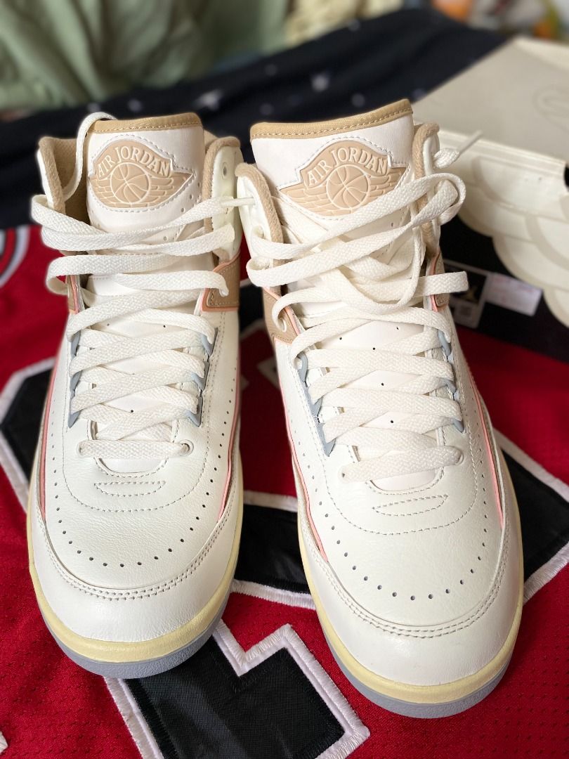 AIR JORDAN 2 RETRO (USED ONCE) (Category: Boots) located in Kawit. Submitted by bee-aye (Listing ID 1324416197, Image 1). Description: Air Jordan 2 RETRO SIZE 10 EUR 42 COLOR : SAIL/ DESERT SUNSET HAZE-MUSLIN SERIAL : DX4400118 (NEGOTIABLE)!!!!!!!.