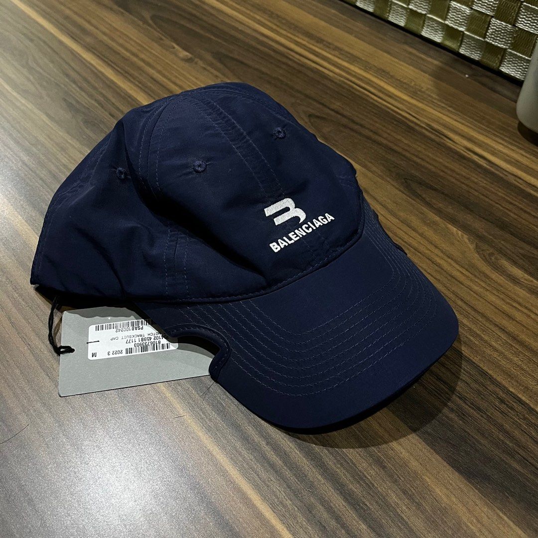 Authentic Balenciaga Notch Tracksuit Cap Navy Men s Fashion Watches Accessories Caps Hats on Carousell