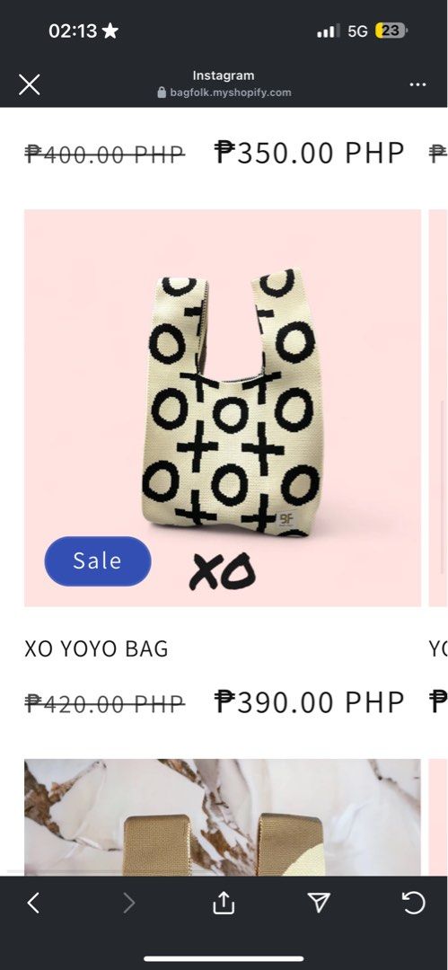 BINI COLET BAGFOLK (Category: Purses & Pouches) located in Quezon City. Submitted by xxyagirlxx (Listing ID 1324552328, Image 3). Description: AS SEEN ON BINI COLET - different print lang :) BRAND NEW BAGFOLK PH (local brand) XO BAG STRAP + BAG = P740 selling for P550 only! rfs: not using it. super sayang. great quality too! location: pasig city.
