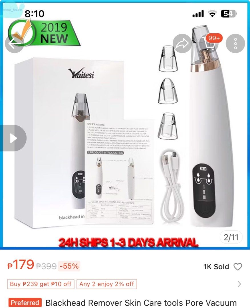 Blackhead Remover / Pimple Remover Vacuum Suction (Category: Face Care) located in Pasay City. Submitted by madelinefashionshop (Listing ID 1324369778, Image 3). Description: Blackhead remover / Pimple Removal Vacuum Skincare.