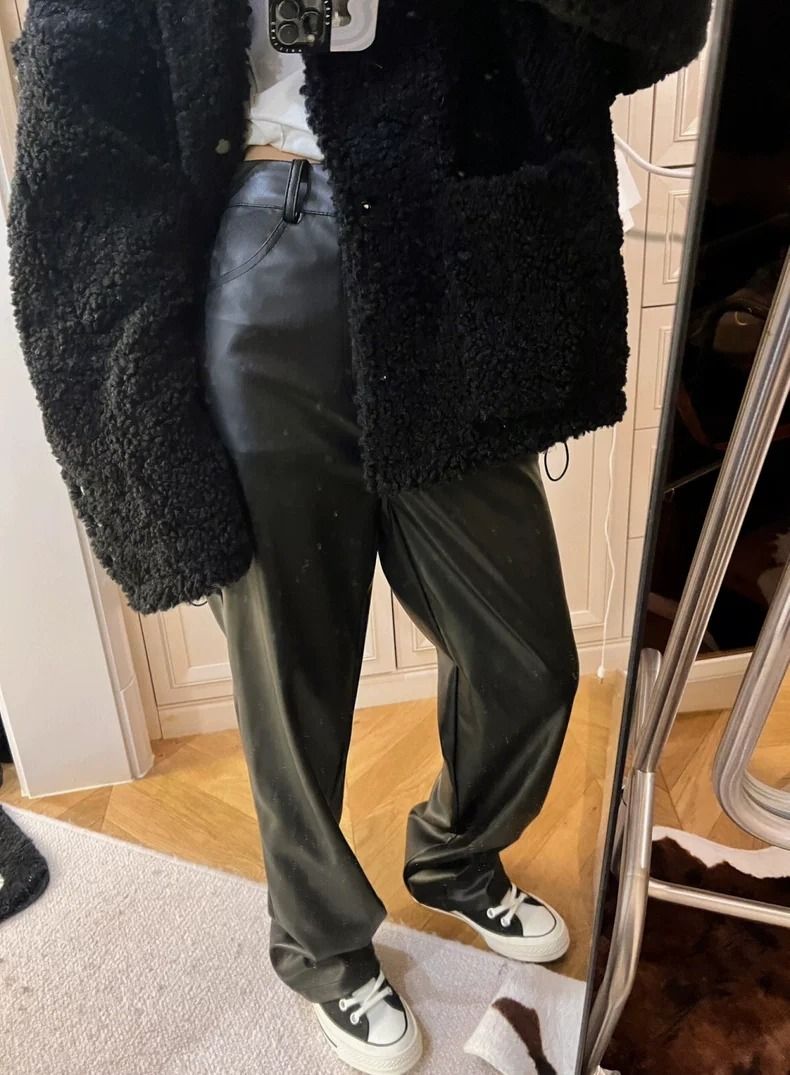 Blackpink Rose Black PU Leather Pants Trousers Size S