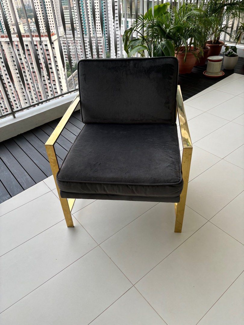 BROSA armchair dark grey with gold Furniture Home Living Furniture Chairs on Carousell