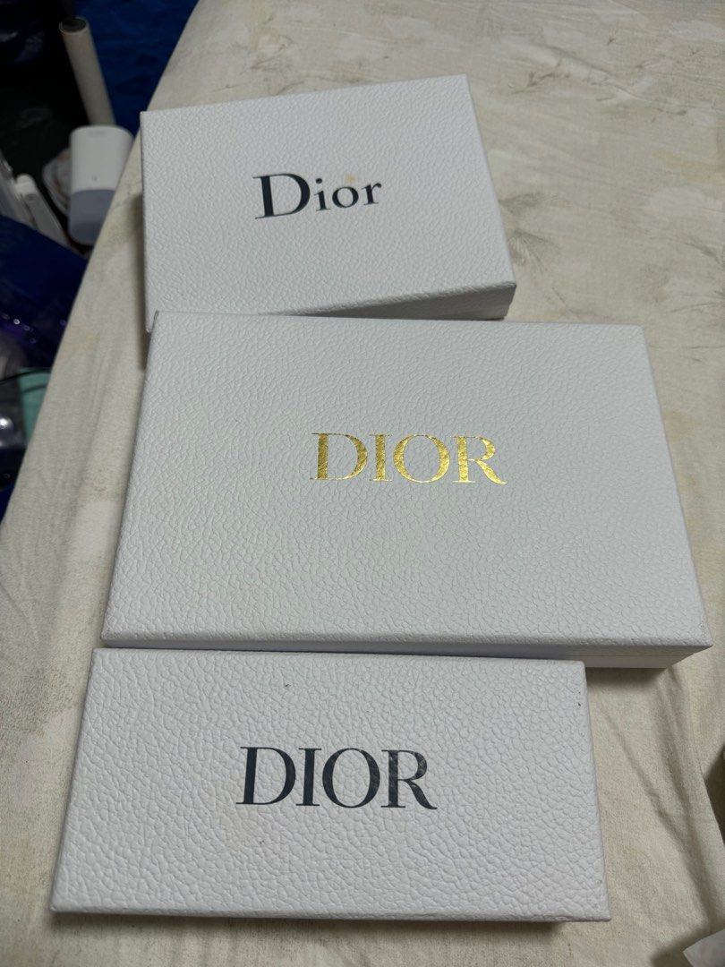 Empty Dior boxes (Category: Accessories) located in Singapore. Submitted by msguiltypleasure (Listing ID 1324453689, Image 1). Description: Empty dior boxes (slight stain on 1 of the box) Selling 1 for $3 and all 3 boxes for $7.