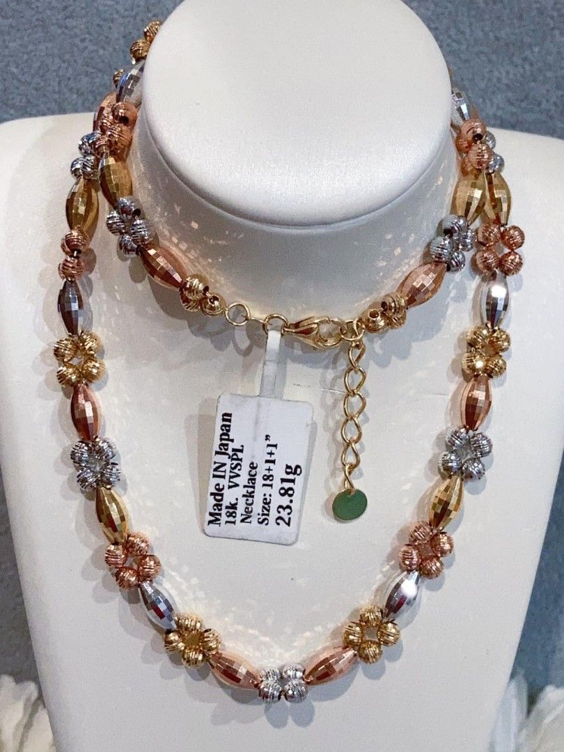 Flower tricolor necklace 18k japan gold Women s Fashion Jewelry Organizers Necklaces on Carousell