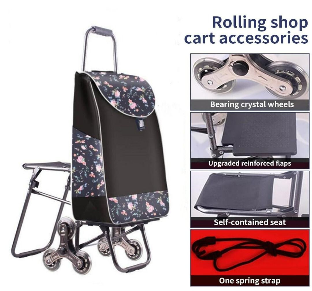 Folding shopping cart with seat clearance