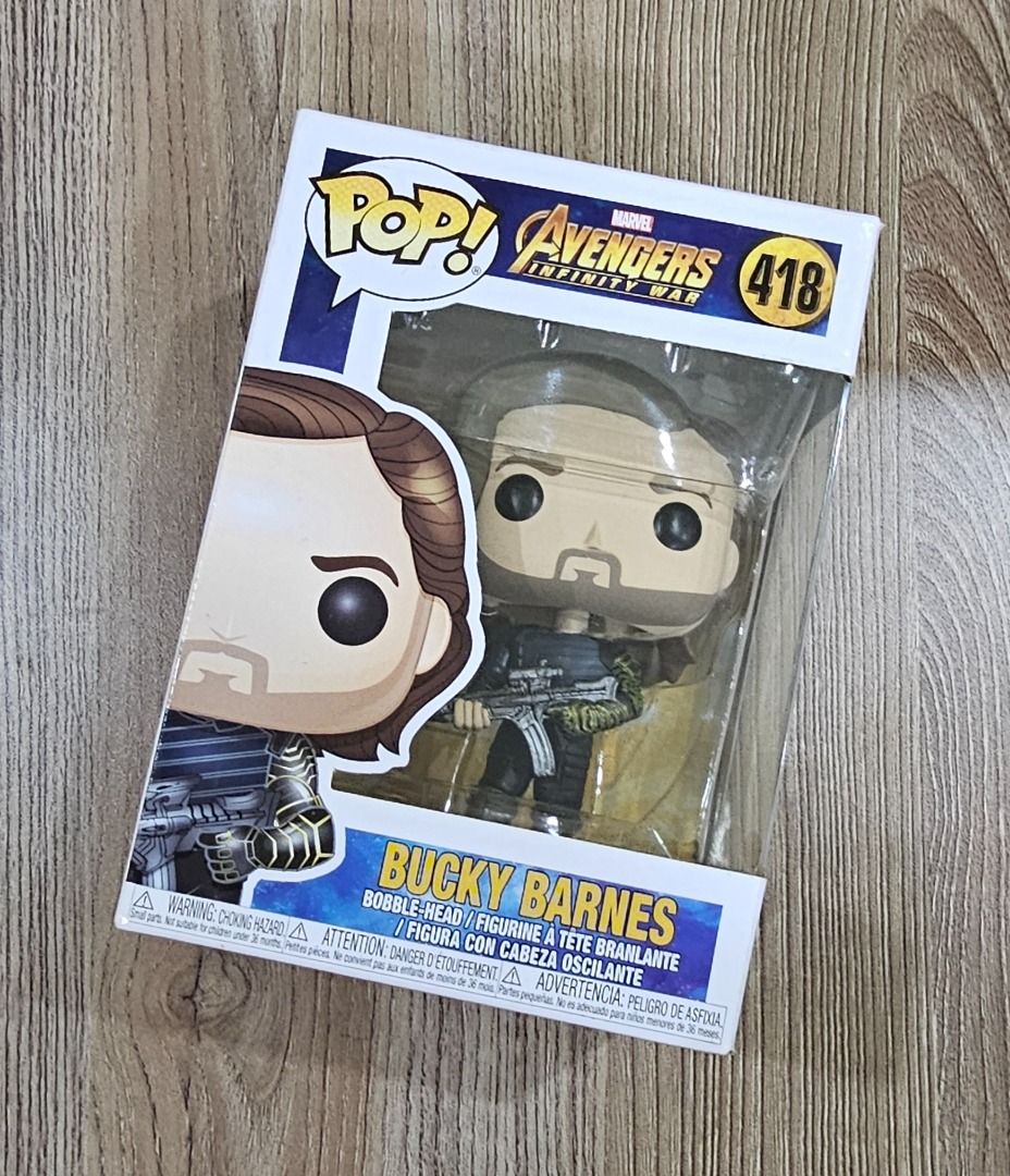 Funko Pop! Marvel Avengers Infinity War - Bucky Barnes 418 (Category: Designer & Blind Box Toys) located in Makati City. Submitted by io.black (Listing ID 1324529540, Image 2). Description: Funko Pop! Marvel Avengers Infinity War - Bucky Barnes 418 100% Authentic/Original Funko Pop Vinyl Figure Sealed On-hand Brand new in box Note: Funko Pops are a mass-produced toy line and variations in manufacturing or paint defects can occur..