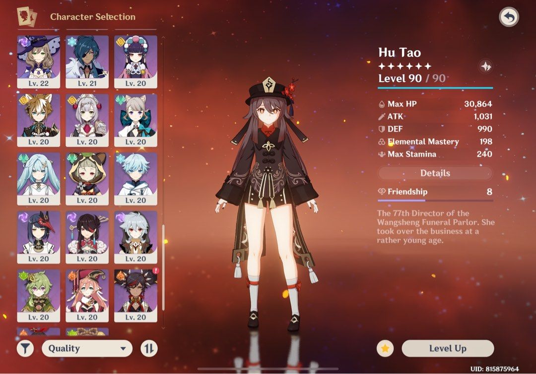 GENSHIN IMPACT ACCOUNT AR57 Hutao Ganyu Zhongli Raiden EU Account EUR