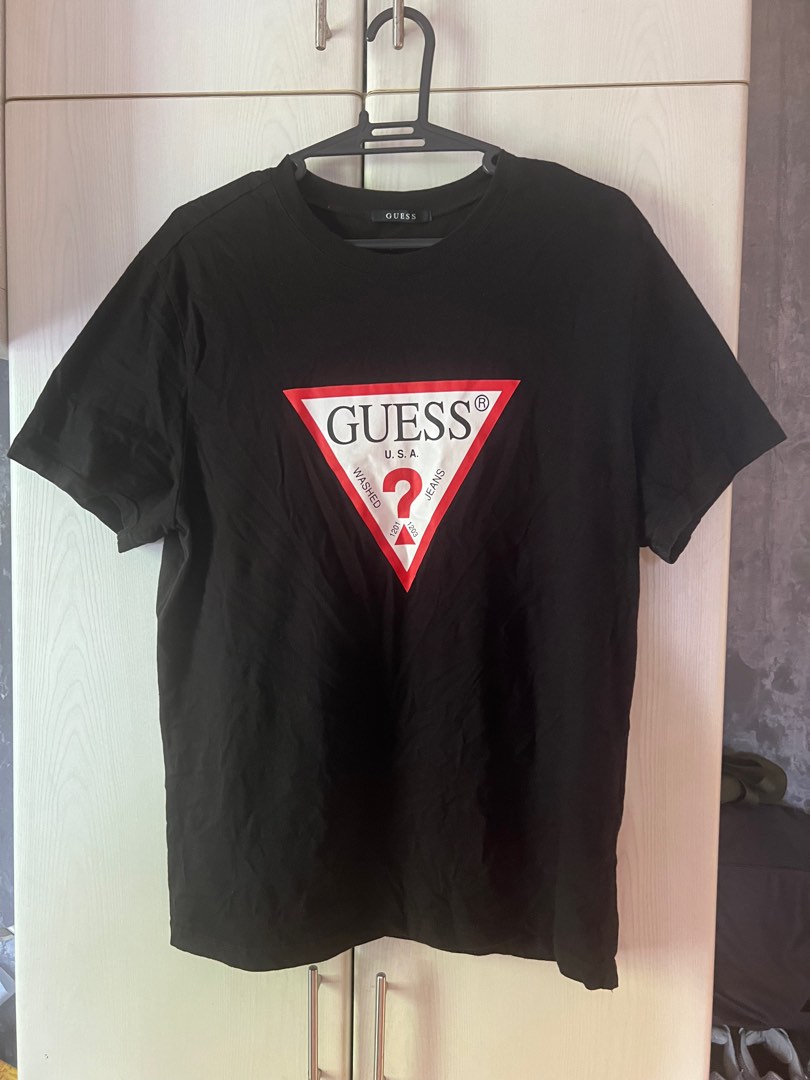 Guess Logo shirt black Xxl Men s Fashion Tops Sets Tshirts Polo Shirts on Carousell