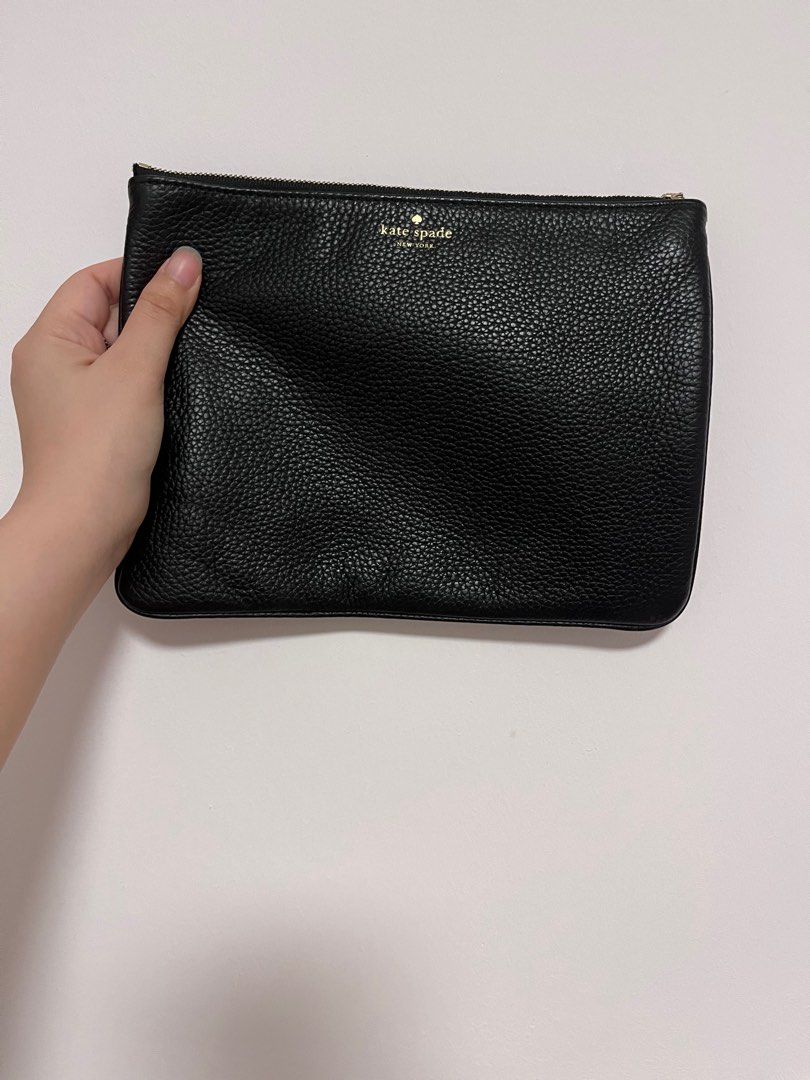 Kate spade black leather pouch clutch Women s Fashion Bags Wallets Clutches on Carousell