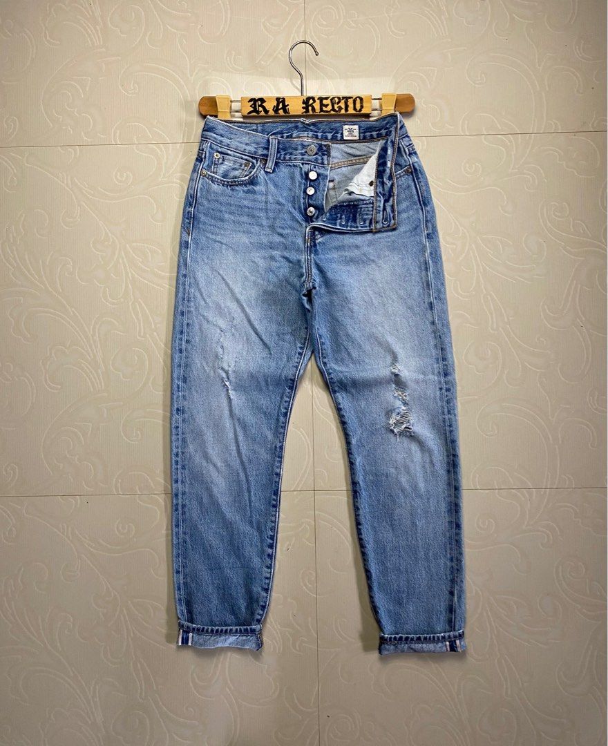 LEVIS BUTTONFLY SELVEDGE TAPERED WHITE OAK CONE DENIM JEANS Button 3269 Made in China Size 28 ACTUAL MEASUREMENTS