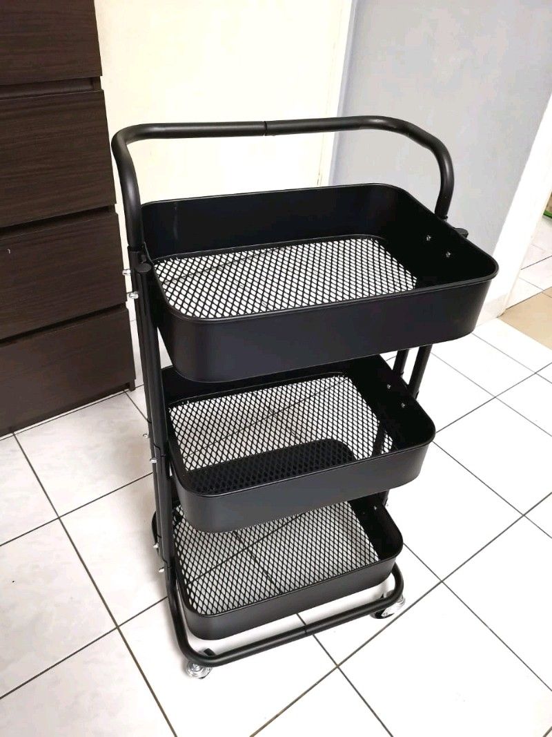 Readystock 100% metal trolley basket rack, steel trolley tray with ...