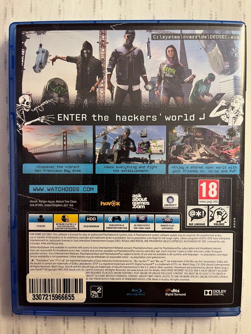 PS4 Watch Dogs 2 Game, Video Gaming, Video Games, PlayStation on Carousell