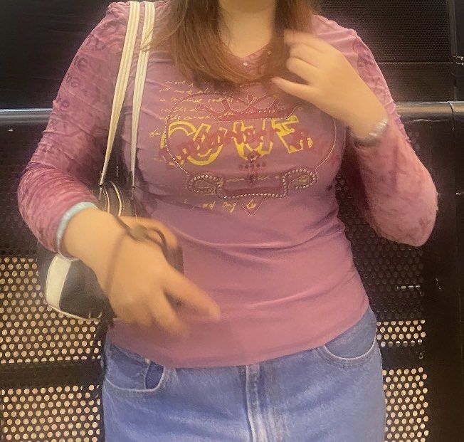 Purple graphic studded long sleeves (Category: Longsleeves) located in Mandaluyong City. Submitted by declutts (Listing ID 1323437441, Image 3). Description: stretchy best fits m-l w 16 l 22 used once .