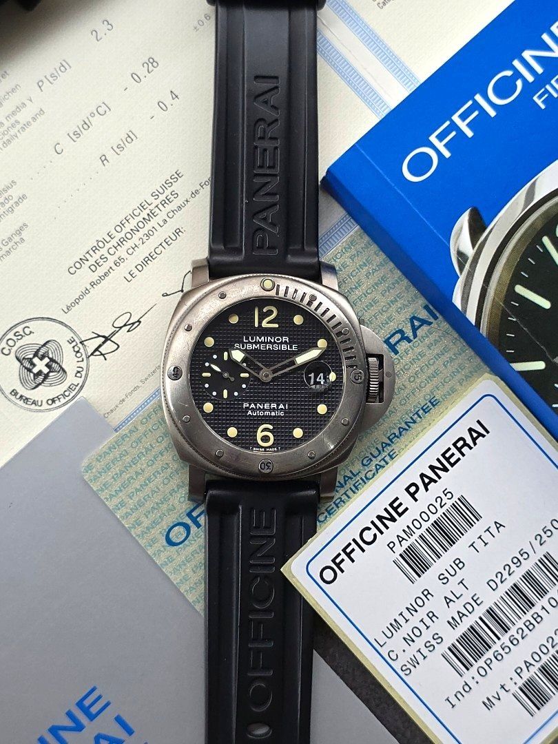 VERY RARE T SWISS MADE T TRITIUM COLLECTOR S SET PANERAI SUBMERSIBLE PAM00025 PAM25 PAM 25 PAM0025 PAM025 PAM25 HOBNAIL DIAL TITANIUM NOT