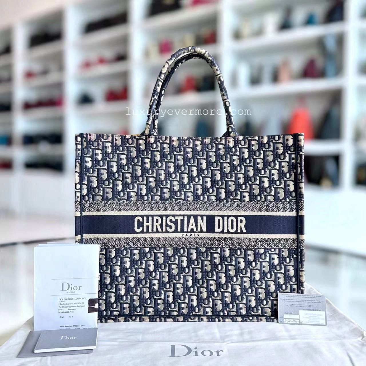 Receipt Dior Book Tote Large Canvas Monogram Dark Blue