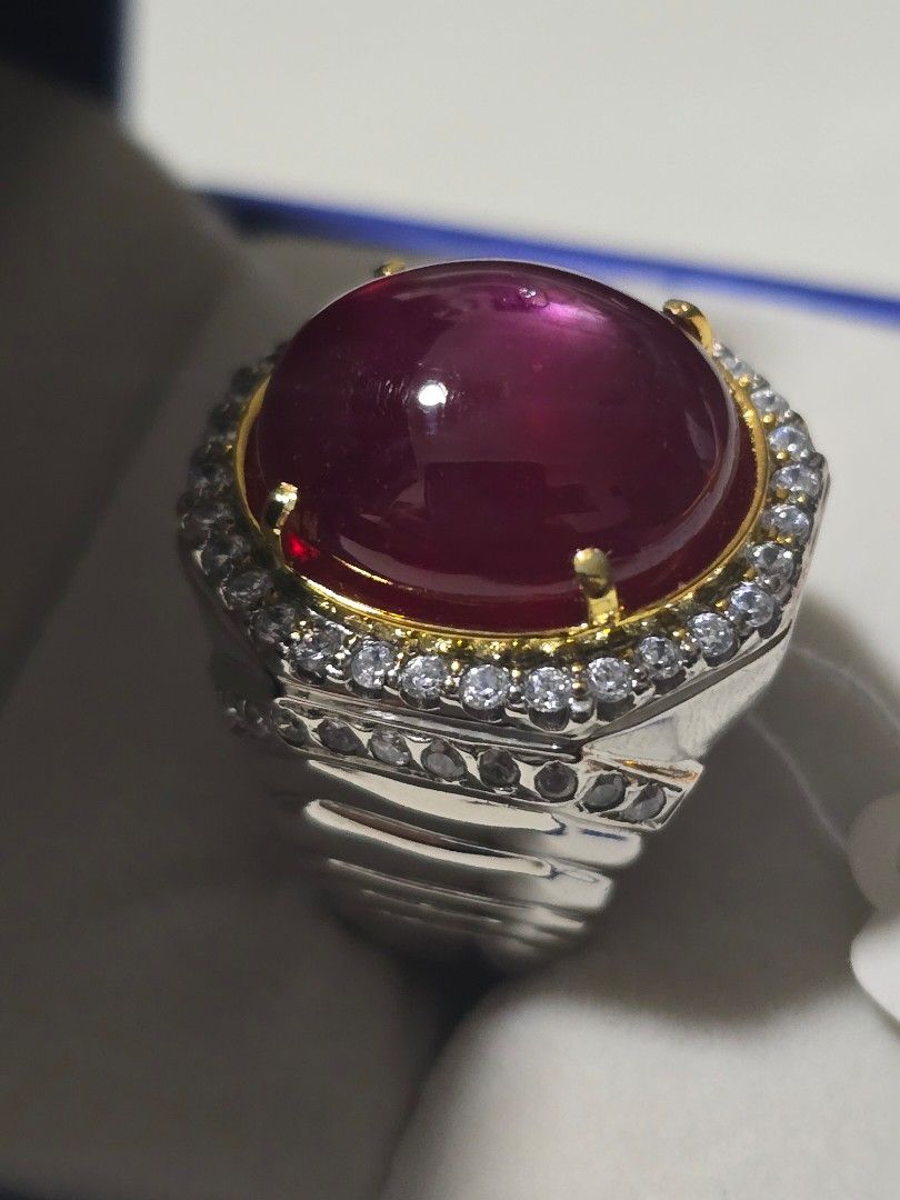 Ruby (Category: Rings) located in Singapore. Submitted by mascurios (Listing ID 1324542713, Image 6). Description: Natural Star Ruby(Corundum) Ring size: 21.5 (Silver) Weight: 23.22ct Measurement: 17.76 x 15.37 x 8.35mm Shape: Oval Cabochon Color: Red (Pigeon Blood) Comment: H(c) Origin: Madagascar Box 97.