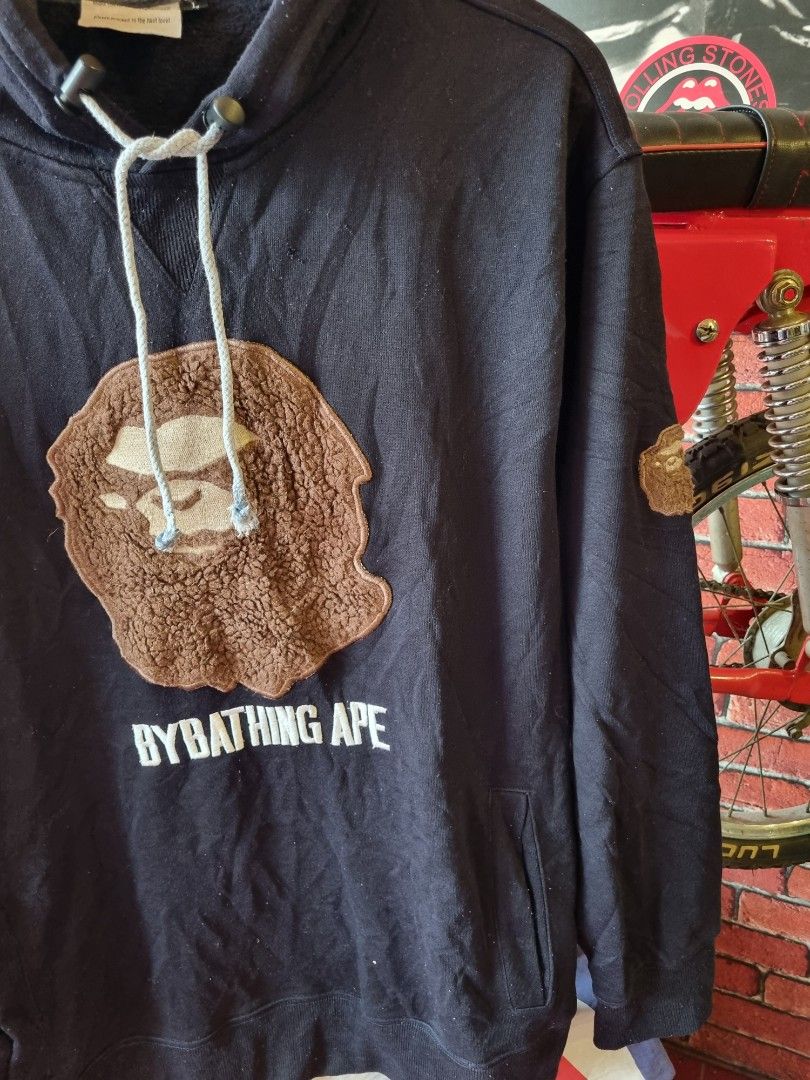 Vintage 90s pullover hoodie bape big og logo, Fesyen Pria, Pakaian