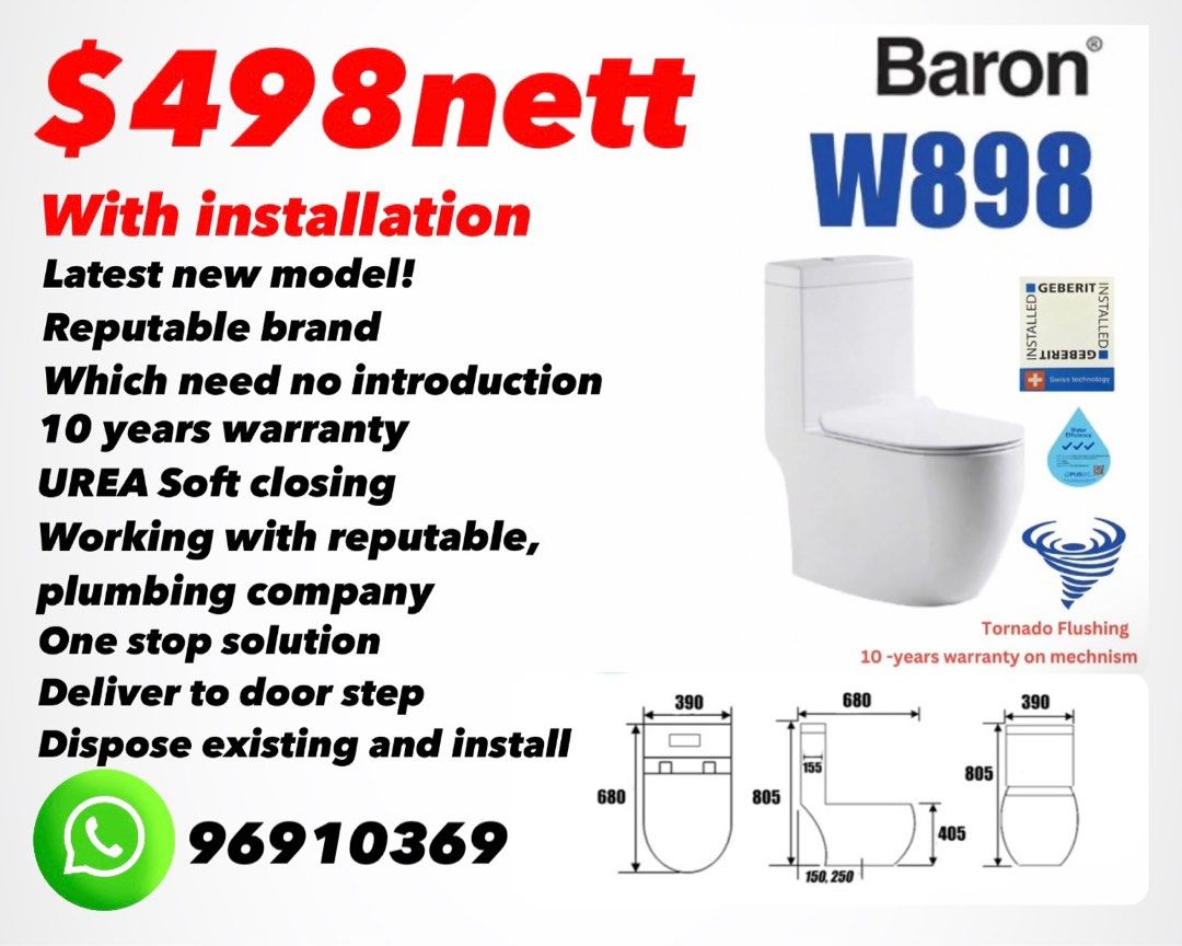 $498nett with installation !🚽BARON W898! NETT PRICE! FREE DELIVERY!631095534521611110