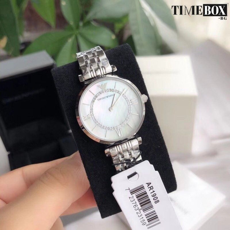 SALE Emporio Armani AR1908 Classic Pearl Analog Crystal Pave Ladies Watch