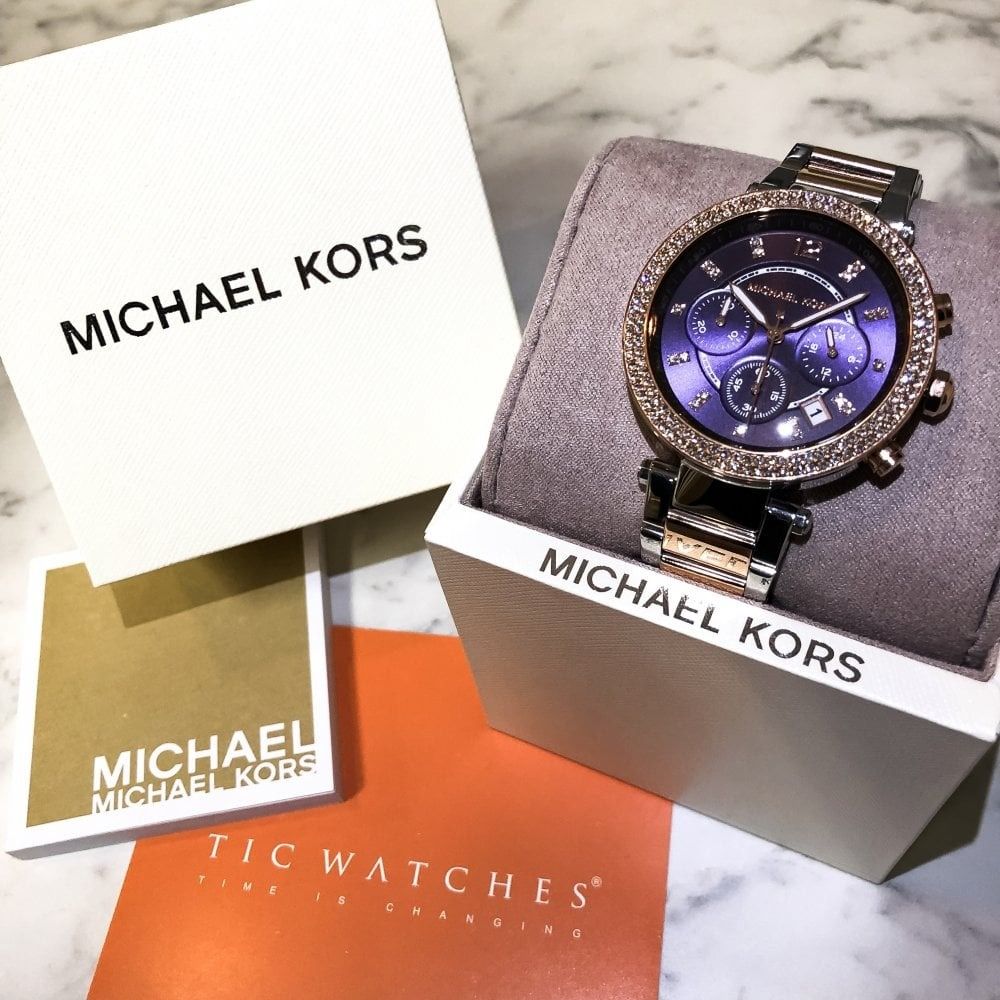 SALE Michael Kors MK6141 Parker Blue Dial Two tone Ladies Watch Women s Fashion Watches Accessories Watches on Carousell
