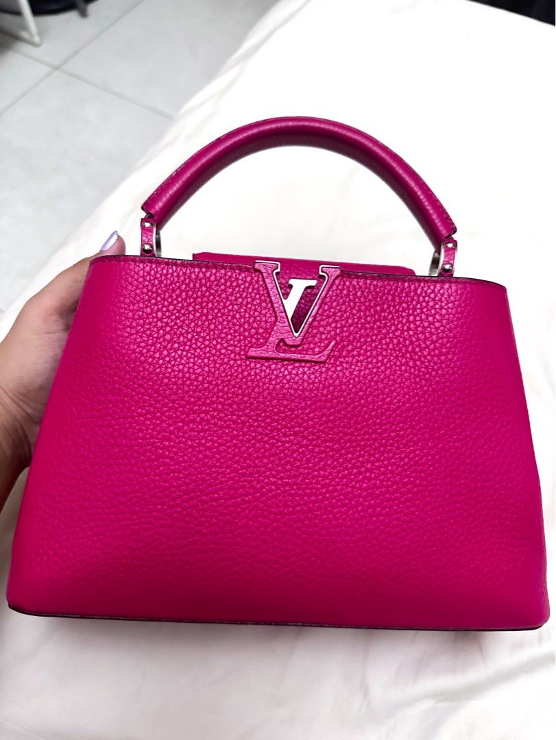 Authentic Louis Vuitton Capucines BB Bag (Category: Luxury Bags & Wallets) located in Rizal. Submitted by SummerPeaCloset (Listing ID 1298521751, Image 2). Description: Authentic Louis Vuitton Capucines BB Bag BB size With LV dustbag and box Silver hardware Selling low Missing long leather strap Rank 8.5/10 Php 153,000.