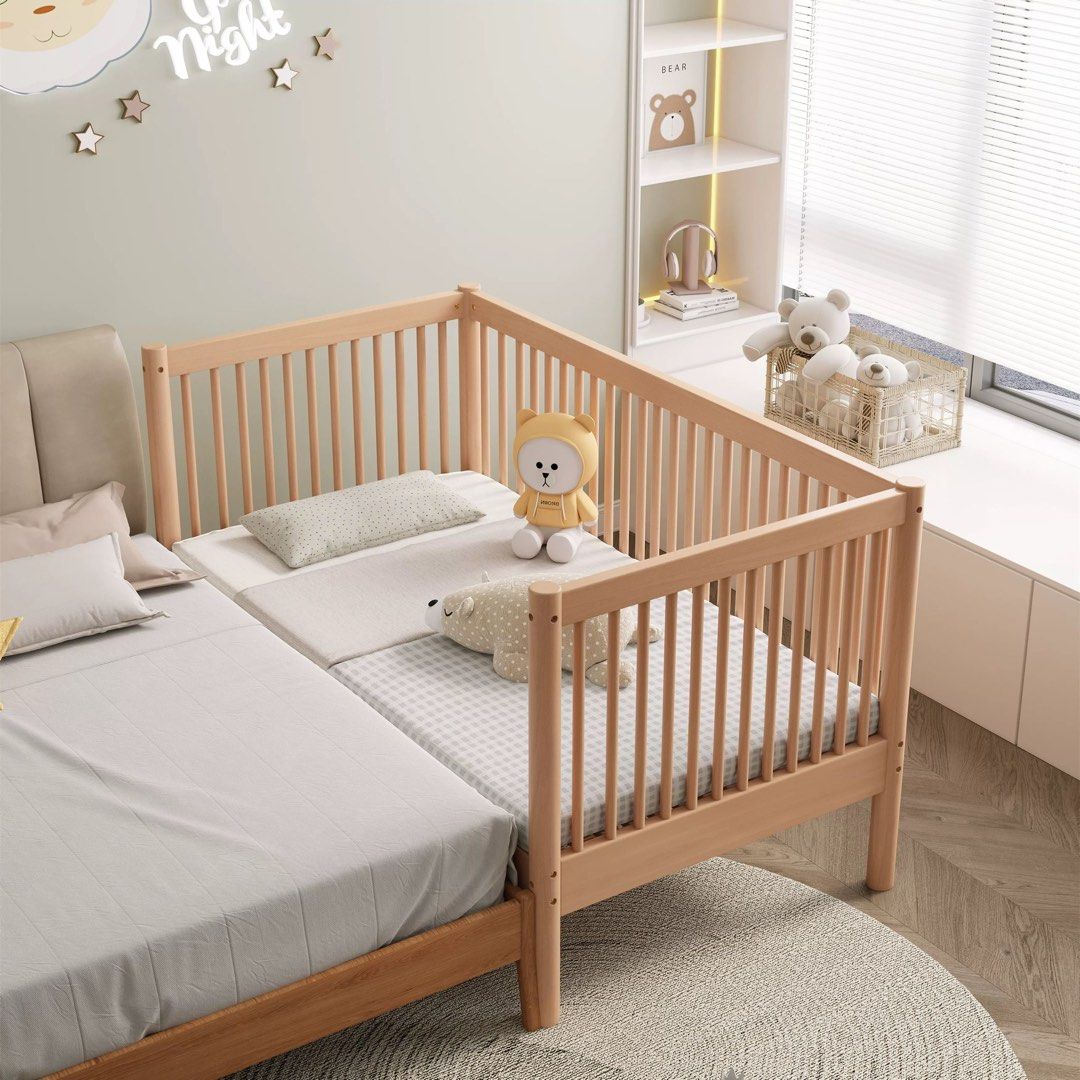 Baby extended bed solid wood mattress Babies Kids Baby Nursery Kids Furniture Cots Cribs on Carousell
