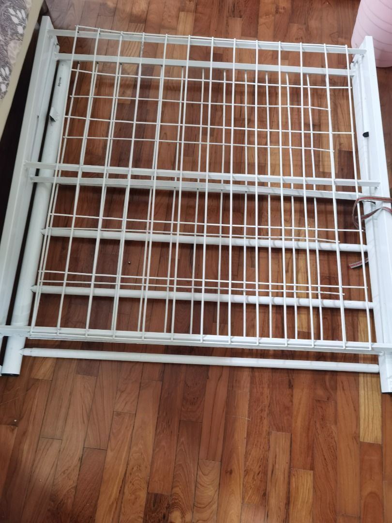 Bed frame and mattress (Category: Bed Frames & Mattresses) located in Singapore. Submitted by safestar.3229c2 (Listing ID 1324583271, Image 3). Description: Single bed frame . Good to fit in helpers room as well. Likely new mattress is available size approx.: 77*58 inches.