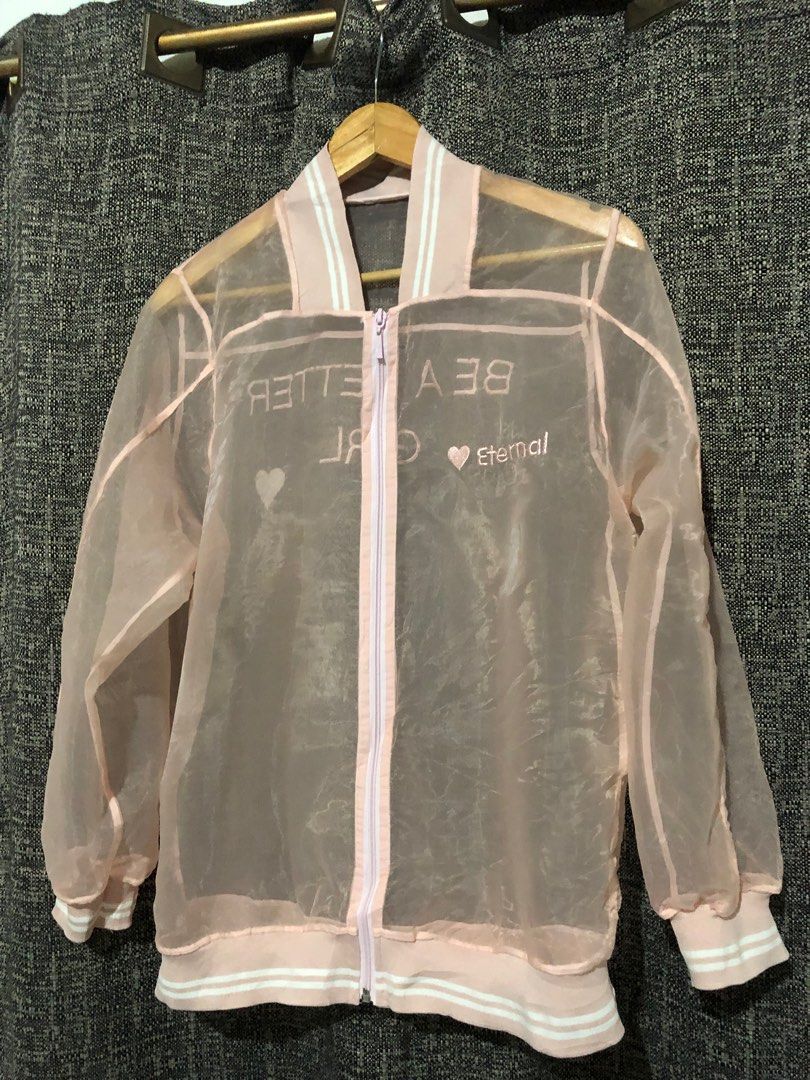 Blush Pink Sheer Bomber Jacket