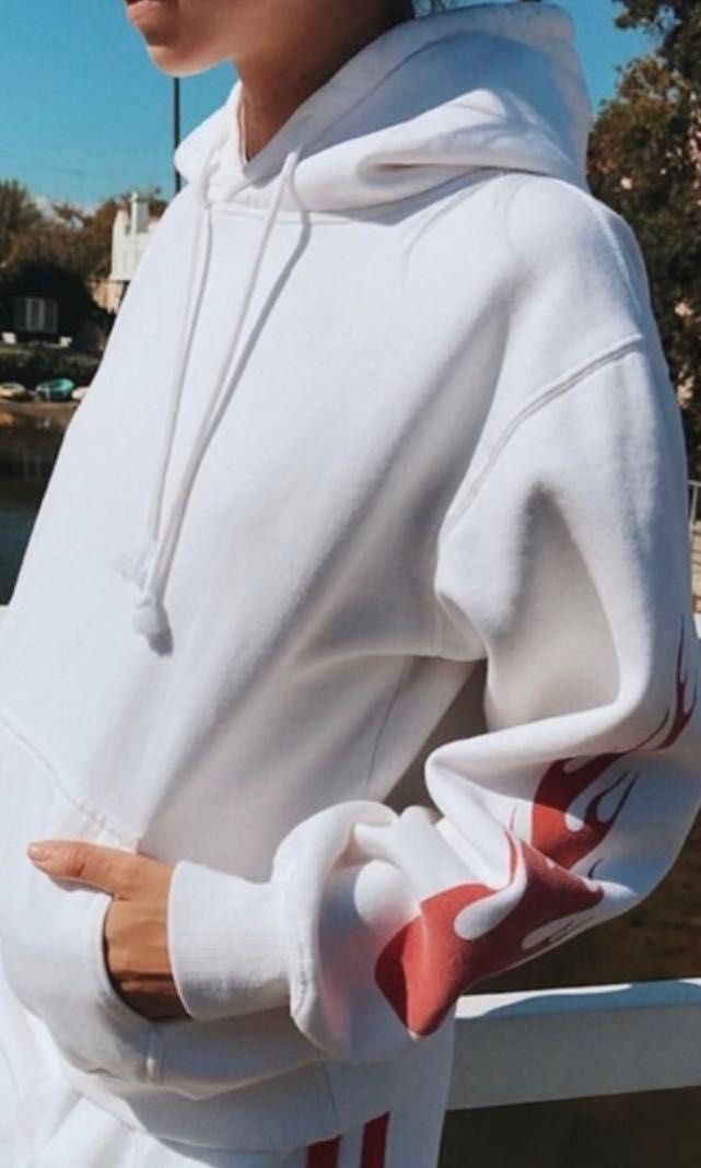 Brandy Melville Flames Christy Hoodie in White