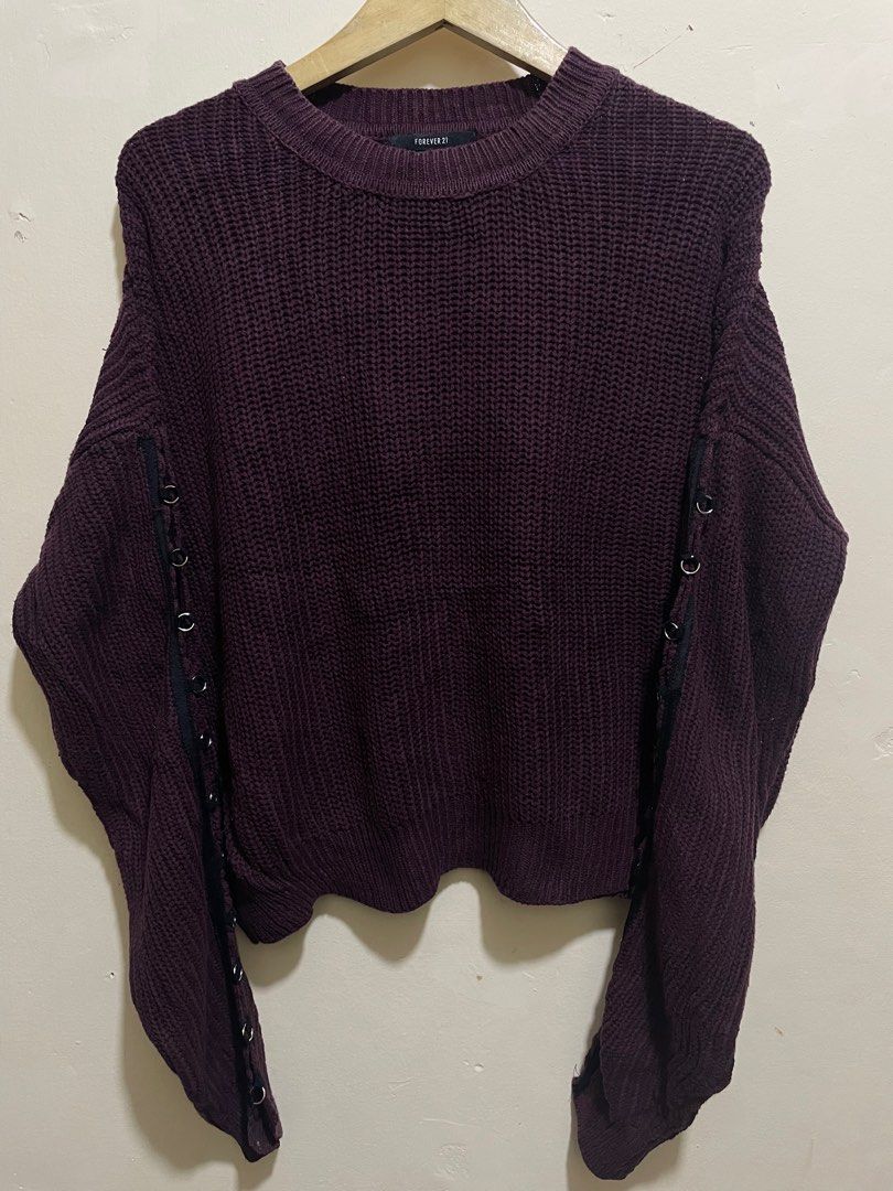 Burgundy Open Sleeve Sweater Forever 21