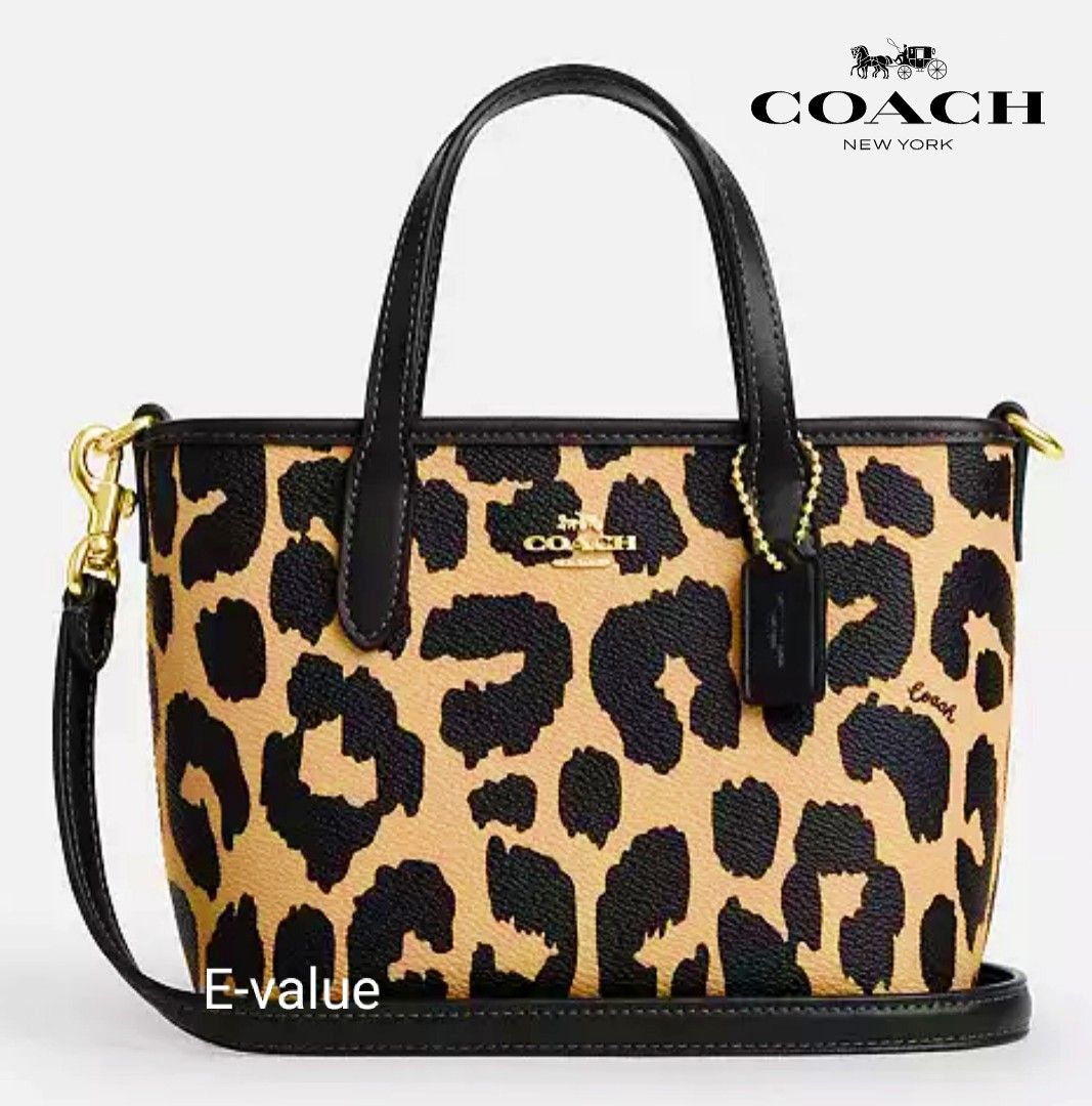 Coach Original Leopard Print City Mini Tote Crossbody Top Handle Bag For Women Come With Complete Set Suitable For Gift