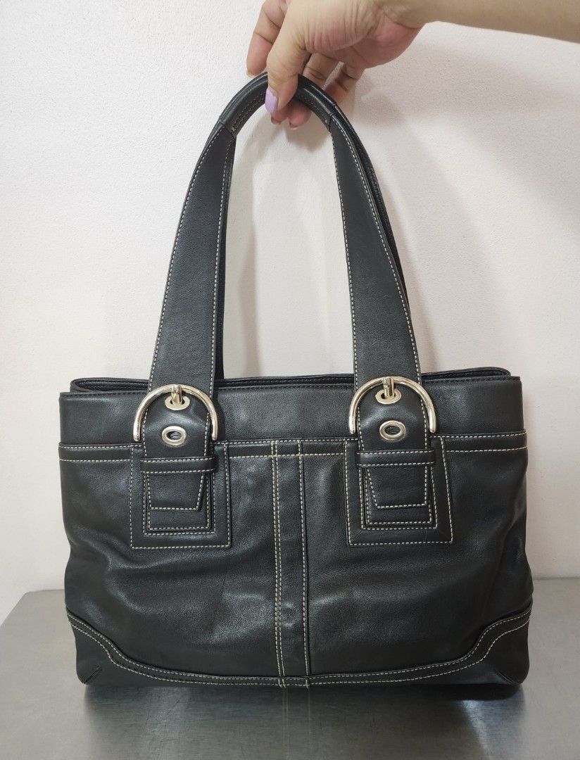 y2k✨SOHO】COACH tote bag leather black Coach Soho Leather Tote