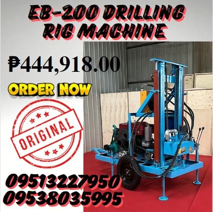 EB-200 DRILLING RIG MACHINE (Category: Construction & Building Materials) located in Caloocan City. Submitted by gracemonle62168 (Listing ID 1324644368, Image 1). Description: Overall dimension 1900*1100*2600 drill weight 620KG Applicable voltage 380V Diesel generators Pump power 2.2KW Drill pipe length 1.5M Borehole diameter Within 400mm Drilling rig power 4000W Drill pipe diameter 50MM Drilling depth 150M Warranty 1 Year Lifting force 3T Two so