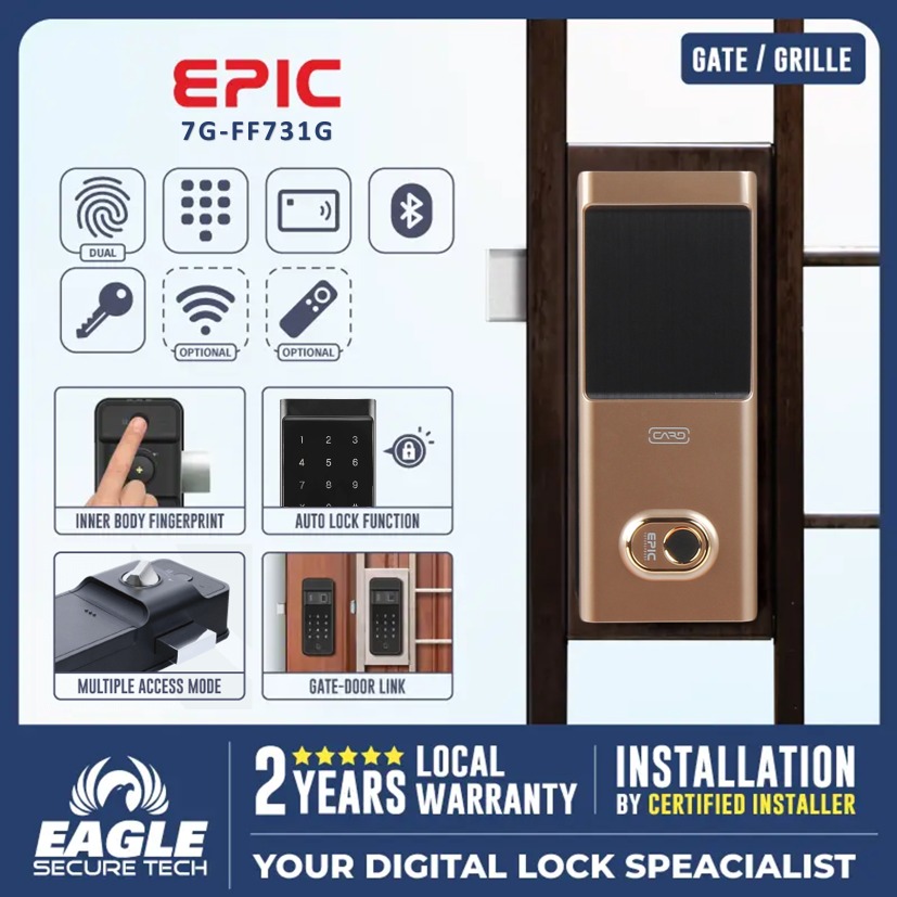 EPIC Smart Lock 7G (Gold Colour) | Grille Digital Lock with Fingerprint ...