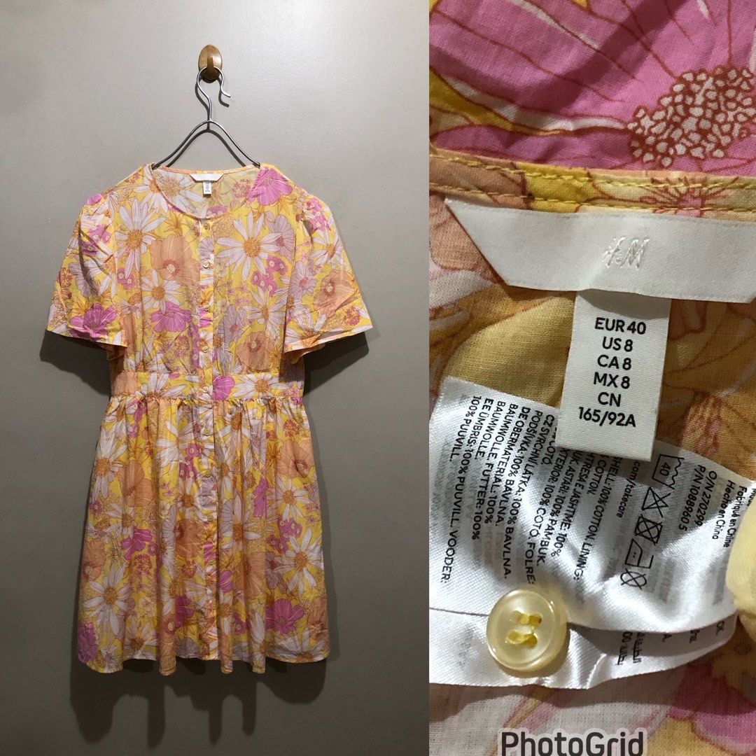 H M PUFFED SLEEVES FLORAL BUTTONED DOWN DRESS Women s Fashion Dresses Sets Dresses on Carousell