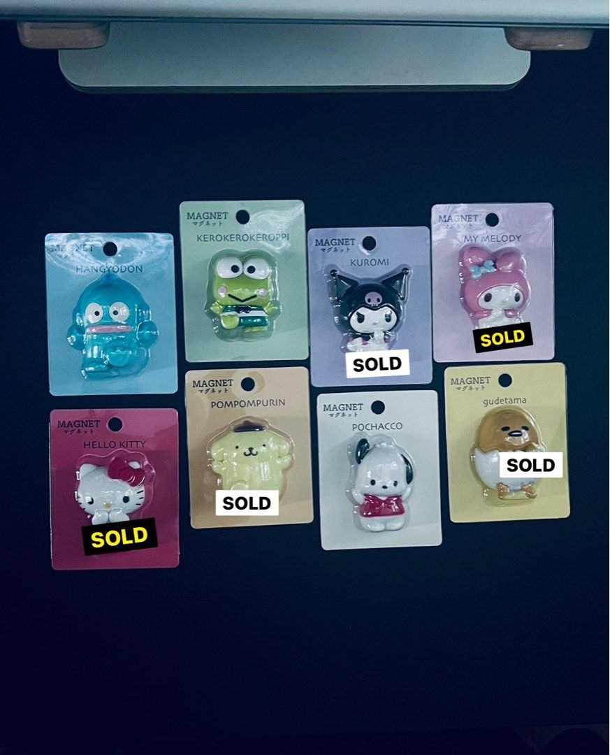 Japan Authentic - Sanrio Characters Magnets (Category: Character Goods) located in Caloocan City. Submitted by kyleblake (Listing ID 1317363916, Image 1). Description: Selling these “authentic” on-hand Sanrio magnets from Japan! Hello Kitty and My Melody — SOLD Gudatema, Kuromi, Pompompurin - SOLD 500 each + shipping If you buy all 3, it will be 1500 + free shipping QC and North Caloocan area only Location: North Caloocan You may message me here 