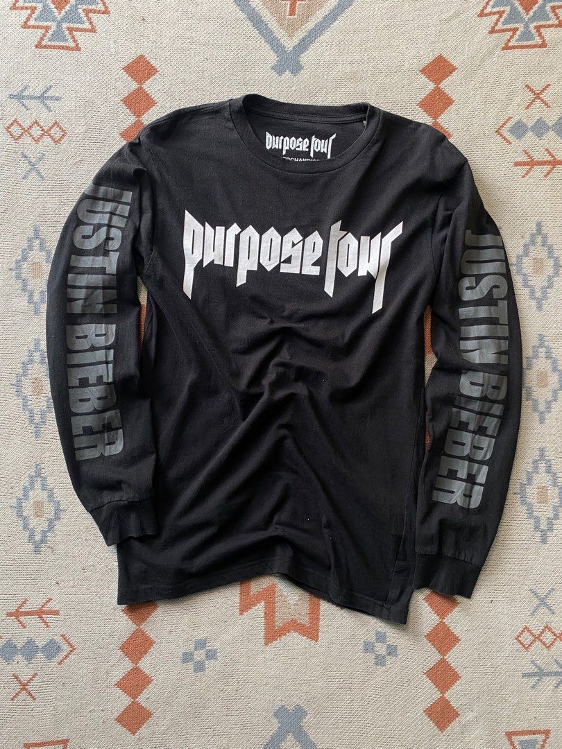 Justin Bieber Purpose Tour Merchandise Long Sleeves Spellout Logo Baju Band Rap Tee Tshirt Rare Item Men s Fashion Tops Sets Tshirts Polo Shirts on Carousell