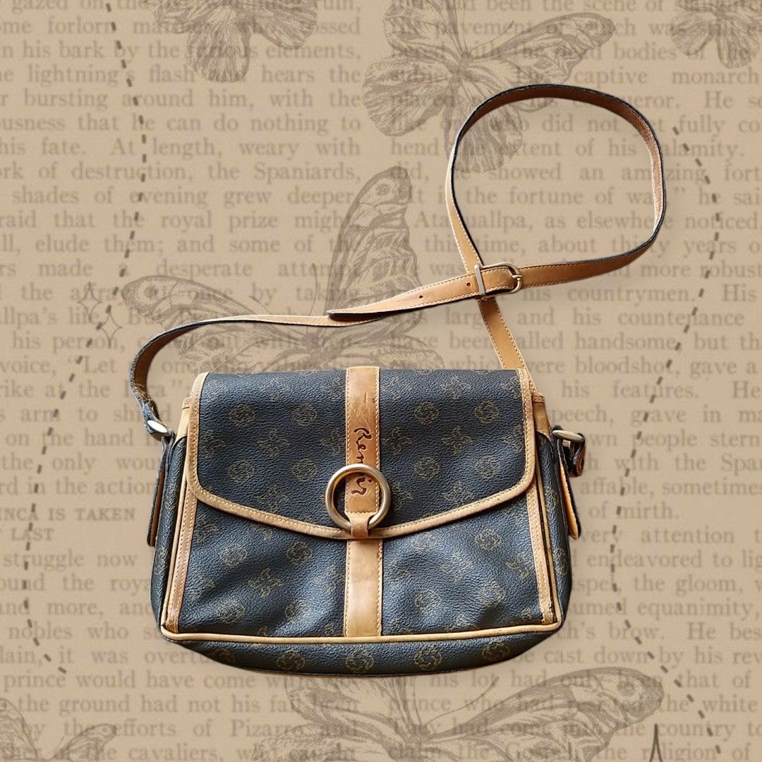 Renoir Kumkang Vintage Brown Patterned Leather Sling Bag tas selempang kulit sintetis mix asli kulas y2k old money earth tone klasik kondangan kerja