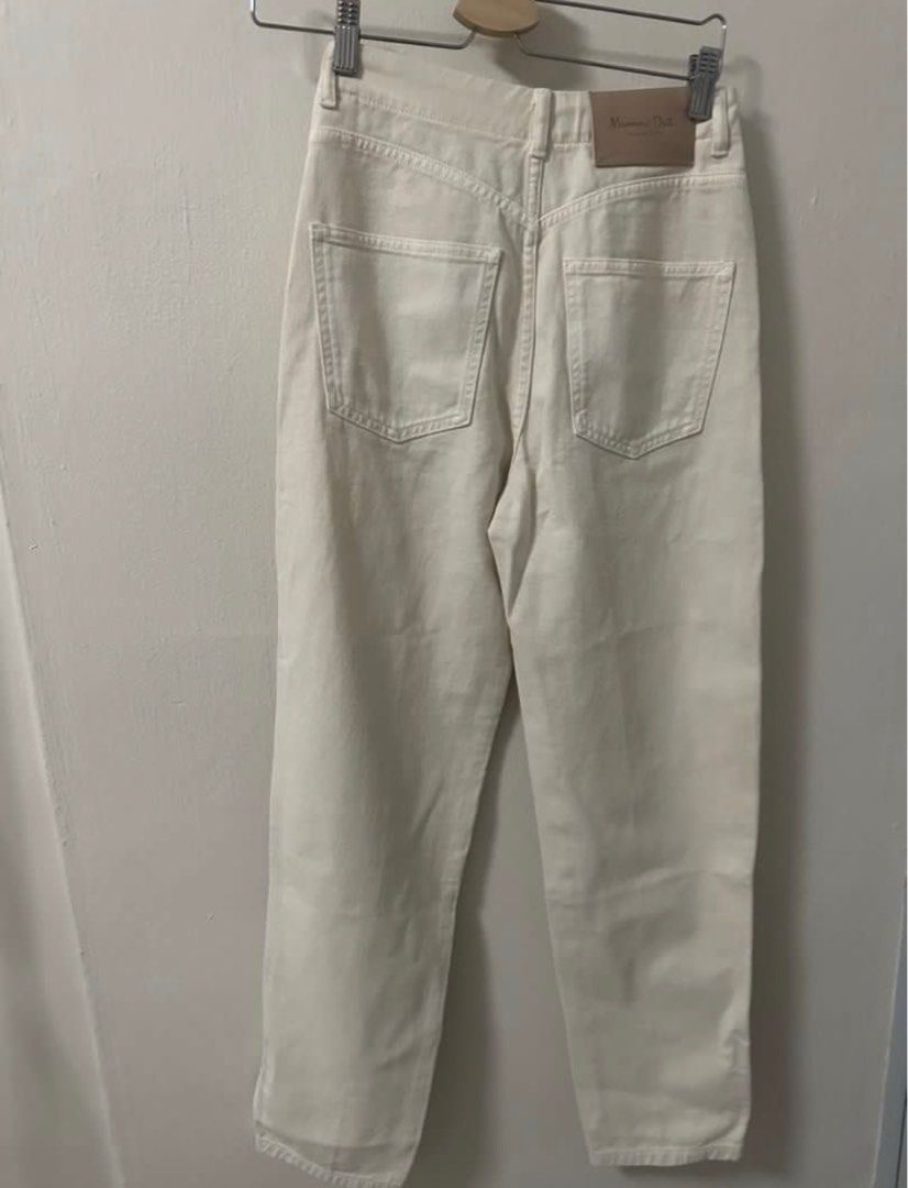 Massimo Dutti High Waist Jeans in Cream Beige, Women's Fashion