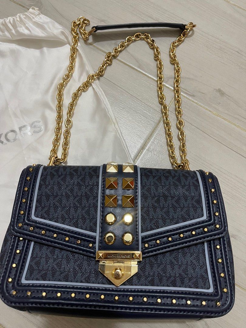 Michael Kors bag MK blue and gold colour with dust bag Carousell