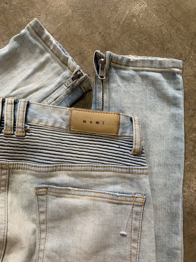 mnml fog denim biker jeans balmain macam stone washed vintage vtg og not big e rindem no. selvedge riri Men s Fashion Bottoms Jeans on Carousell