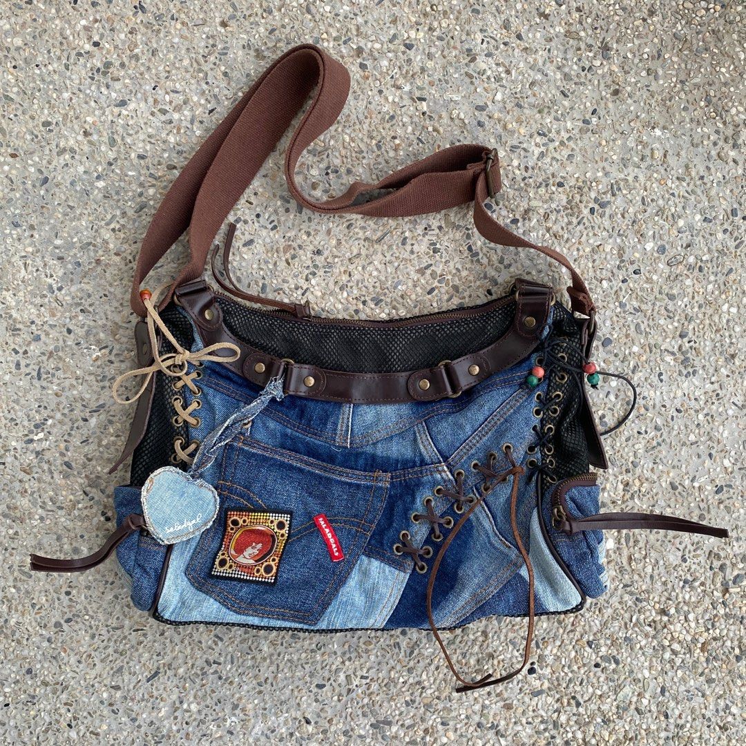 Vintage y2k salad denim patchwork messenger bag (Category: Luxury Bags & Wallets) located in Subic. Submitted by shes2pid_ (Listing ID 1324725285, Image 1). Description: SOLD helping tags: y2k vintage rare find coquette cottagecore gothic gorpcore office siren streetwear juicy couture vivienne westwood .