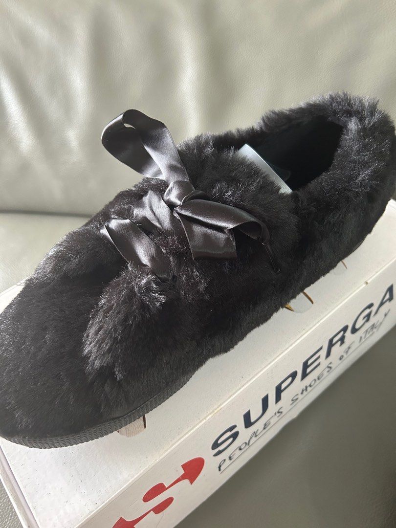 Superga Black Fur Sneaker Shoes Euro 40 Women s Fashion Footwear Sneakers on Carousell