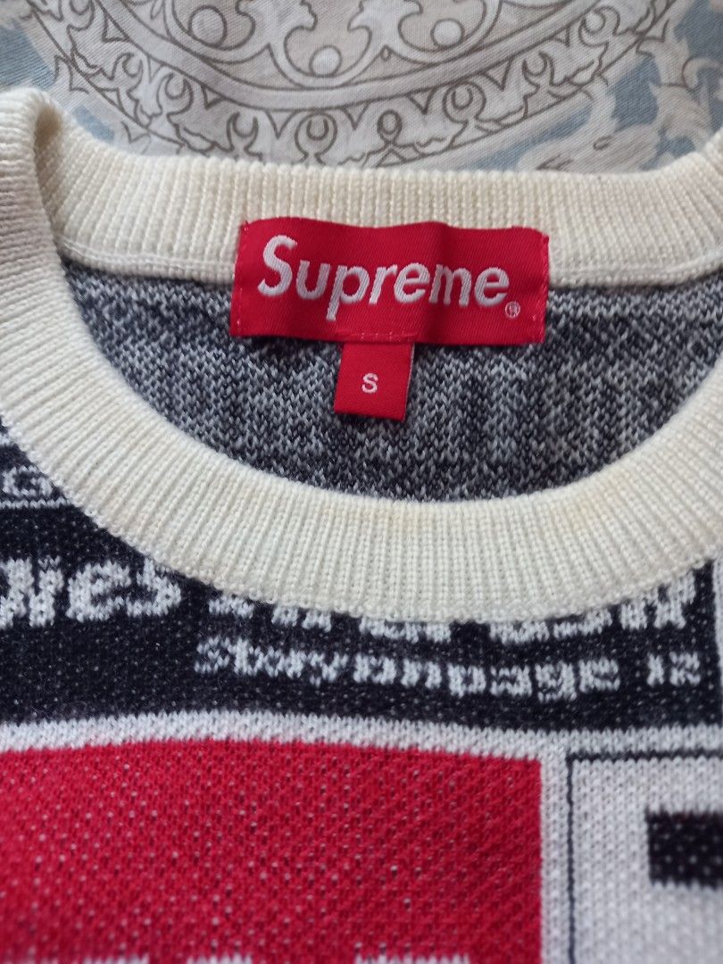 Supreme newsprint sweater white on sale