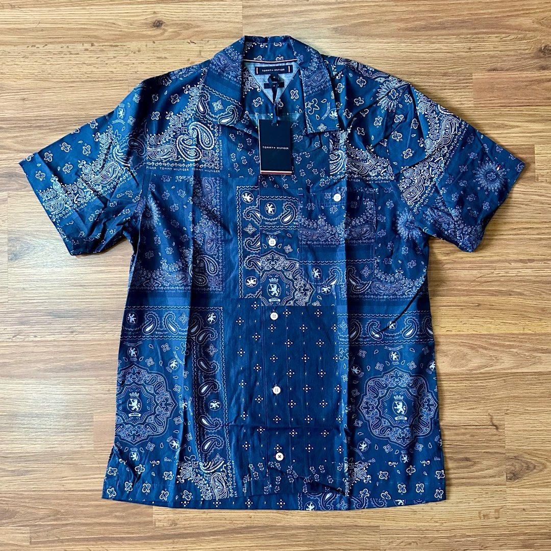 Tommy Hilfiger Bandana Patchwork Shirt Men s Fashion Tops Sets Tshirts Polo Shirts on Carousell